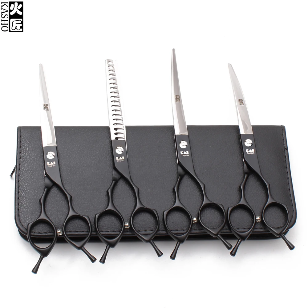 

H3009 6.5" 18.5cm Black Titanium Animal Scissors Cutting Shears Thinning Scissors Dogs Curved Shears Pets Scissors Grooming Kit