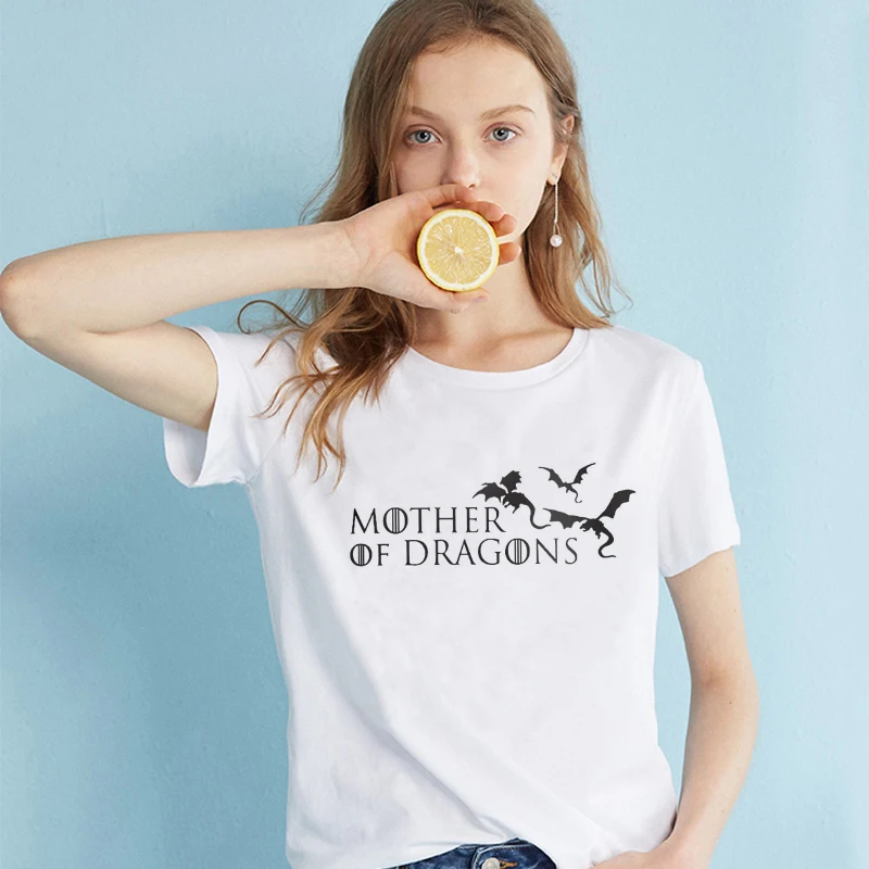 

Hot TV Show GOT Daenerys Targaryen Mother Of Dragons Print T-shirt Women Tops Dracarys Valar Morghulis Harajuku Camisetas Tees