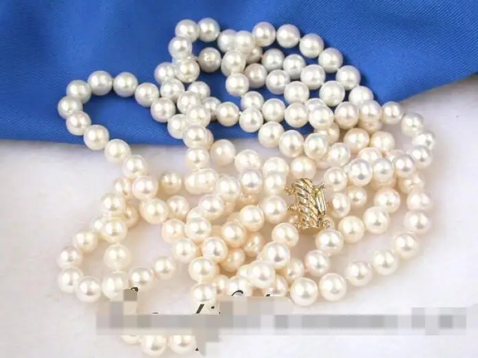 

3836 3strands round FW white real pearl necklace