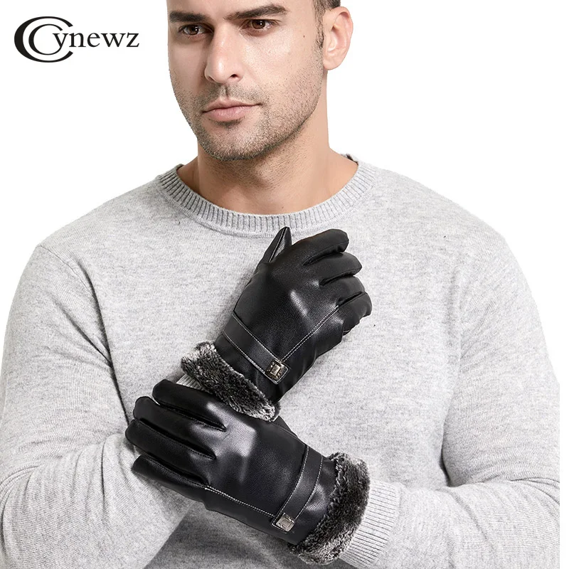 Leather Gloves Men Winter Gloves Touch Screen Windproof Keep Warm
