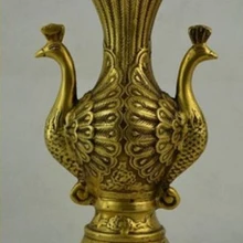 Коллекционные предметы, старый украшенный ручной работы, медная резьба, две головки, павлин, благородная ваза