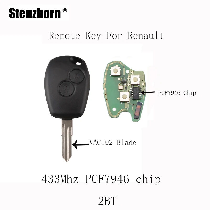 

QWMEND 2Buttons PCF7946 chip Remote keys For Renault Megane Modus Clio Kangoo Logan Sandero Duster 433Mhz&VAC102 Blade