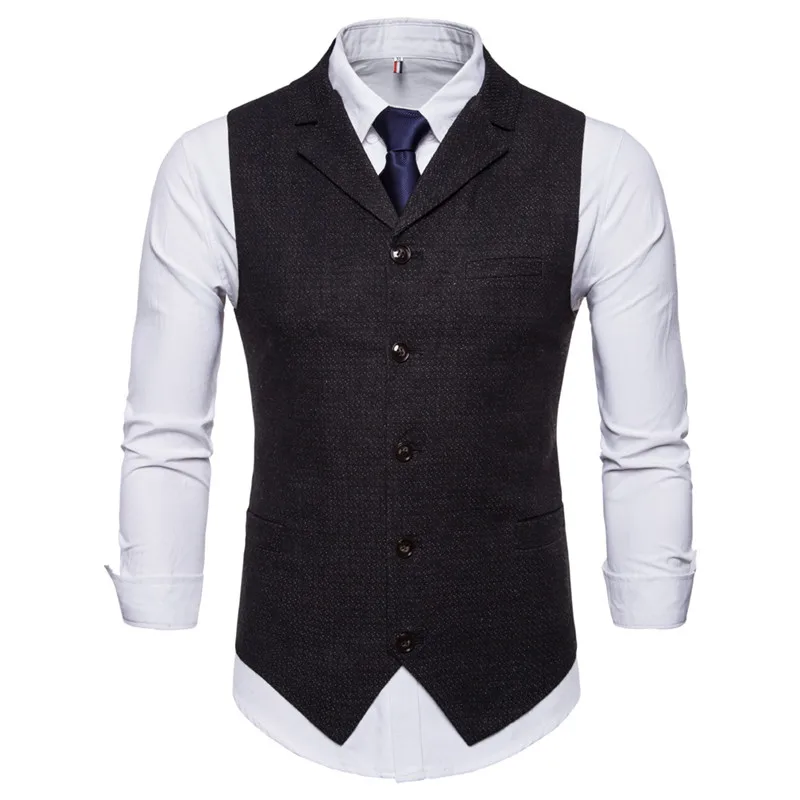 Riinr Wedding Dress High-quality Goods Cotton Men's Fashion Design Suit Vest Grey Black High-end Men's Business Casual Suit Vest - Цвет: black