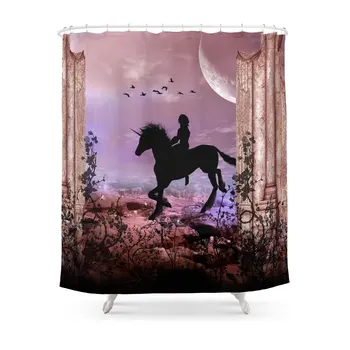 

The Unicorn With Fairy Shower Curtain Set Waterproof Polyester Fabric Bath Curtain For Bathroom With Non-slip Floor Mat