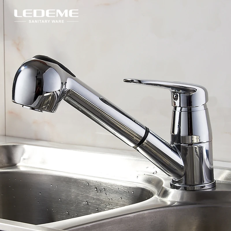 Ledeme Copper Removable Kitchen Faucet One Handle Pull Out Two