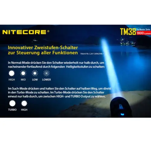 NITECORE TM38 монстр серии lcd перезаряжаемый фонарик 1800 люмен CREE XHP35 HI D4 светодиодный дальний луч 1400 м