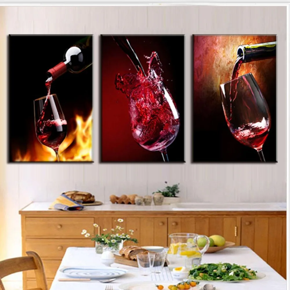 3 pieces high definition print wine canvas painting poster and wall art ...