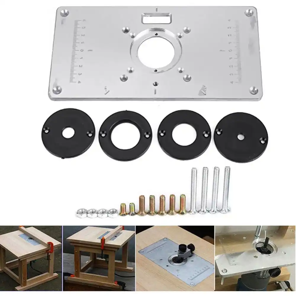 1set 700c Aluminum Router Table Insert Plate 4 Rings Screws