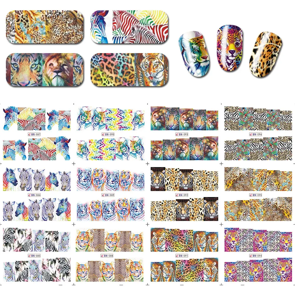 

12pcs in One Animal Tiger/Lion/Zebra Stripe Nail Sticker Decal DIY Manicure Decoration Full Cover Foil Stickers BN085-096