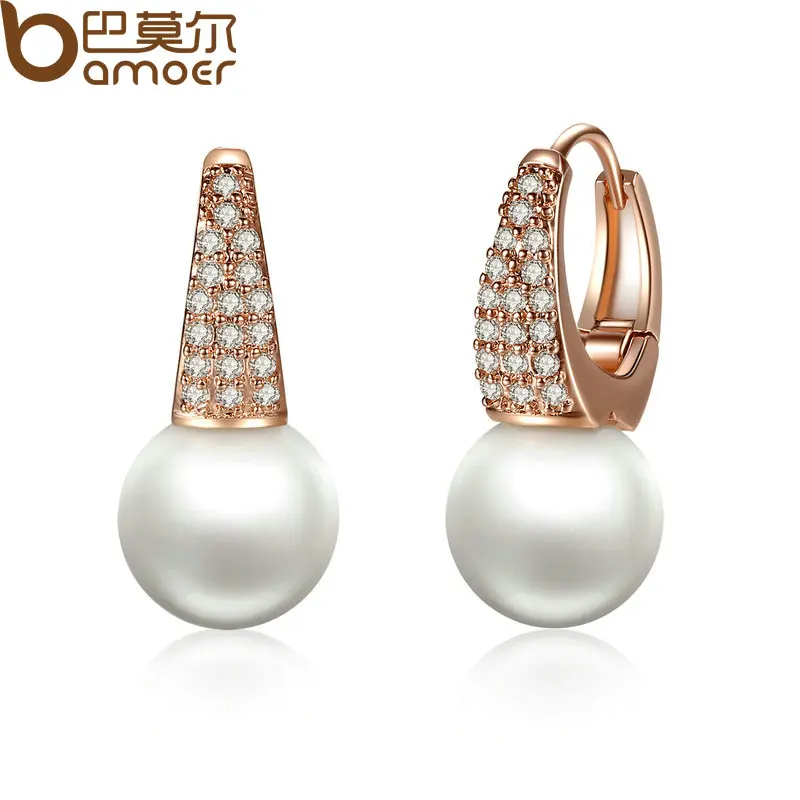 BAMOER Rose Gold Color Earrings for Women with Simulated Pearls & Crystals Earrings For Women In Dangle Earrings JIE060 цена BAMOER Rose Gold Color Earrings for Women with Simulated Pearls & Crystals Earrings For Women In Dangle Earrings JIE060 цены онлайн
