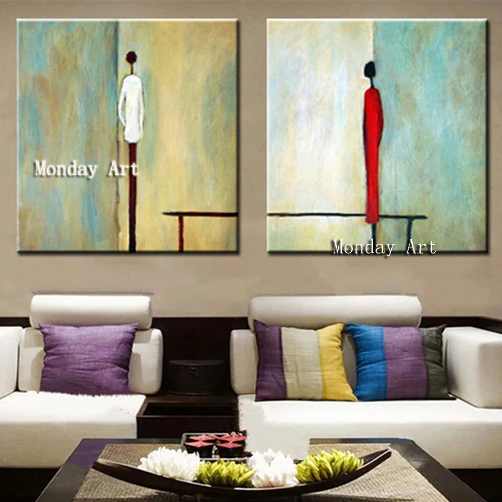 

Aritist Hand painted Large 2 Panel Acrylic Painting Abstract Man Woman Figure Oil Paintings on Canvas Modern figure oil painting