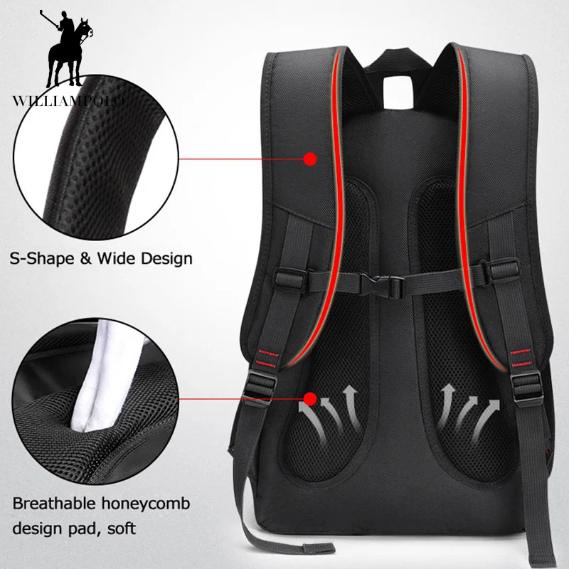 

WILLIAMPOLO Men Backpack Men's Travel Bags Multifunction Rucksack Waterproof Oxford USB Charge Design Bag ipad Backpacks gift