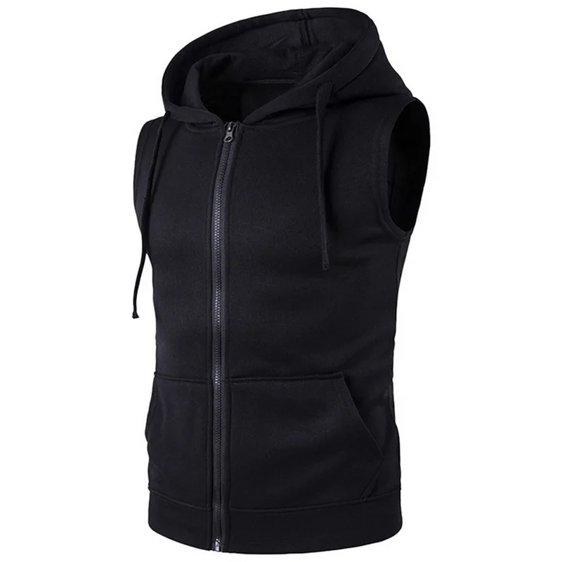 Tank Top Men Hooded Sleeveless Vest Gilet Zipper Casual Slim Pocket Hoodie Tank Tops Waistcoat New Fashion Ropa Hombre