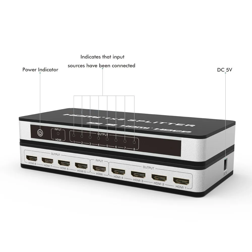 HDMI 2,0 HDCP 2,2 1x4 1X8 HDMI сплиттер 1 вход 4/8 выход 4 k@ 60Hz HDMI Сплиттер Усилитель Переключатель коробка для Apple tv PS3 DVD HD tv