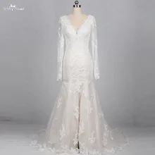 RSW1161 Yiaibridal vestido de novia de sirena de manga larga con escote en V abierto en la pierna