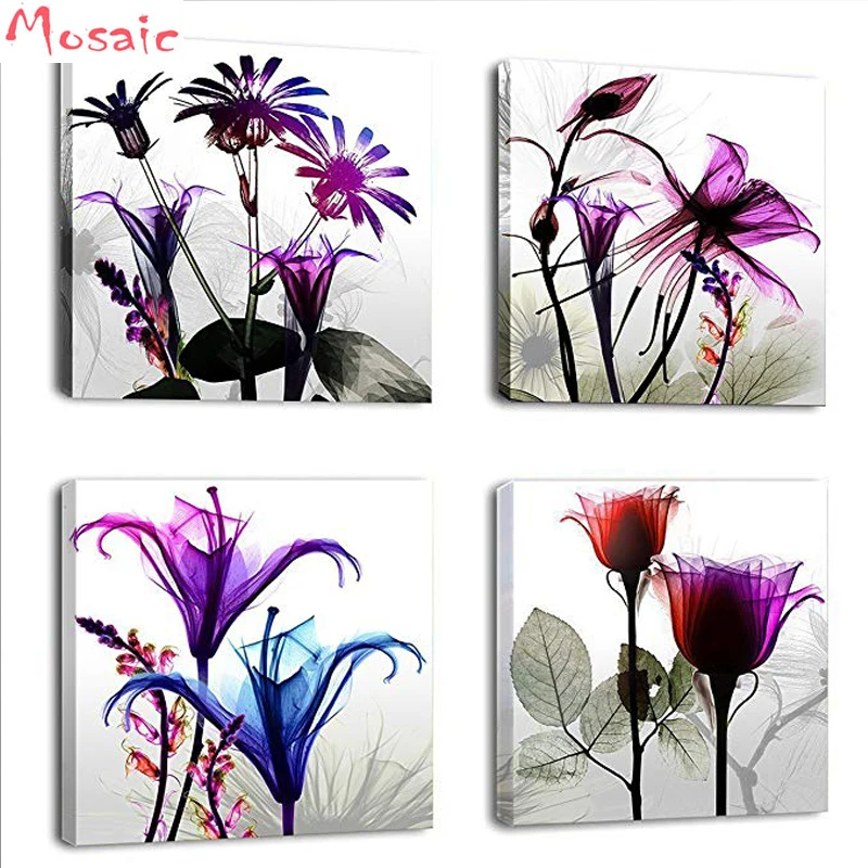 

DIY Diamond Embroidery Still Life 4pcs multi Flowers Pictures diamond painting Cross Stitch Mosaic Patterns Rhinestone decor