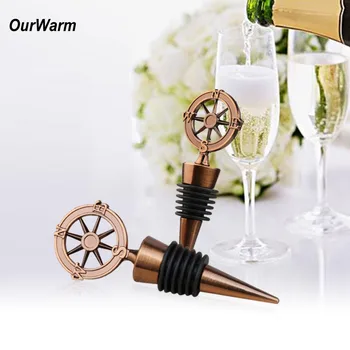

OurWarm 10pcs Wine Bottle Stoppers Travel Theme Weeding Favor Wedding Wine Collection Christmas Gift Bronze 4x10.5CM