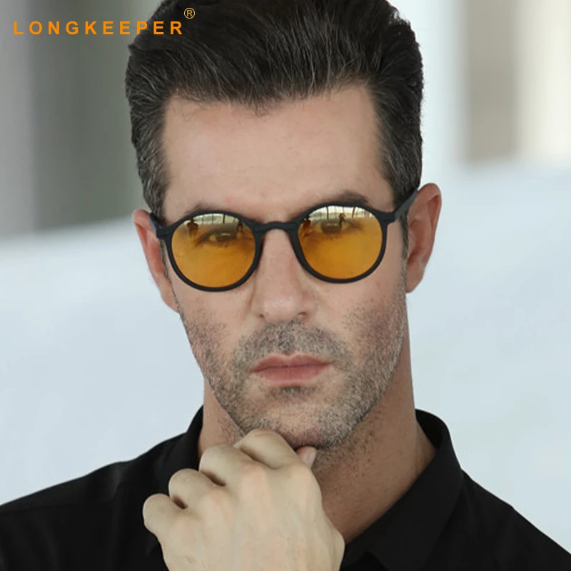 Gafas de sol visión nocturna para hombre y mujer, lentes de sol Unisex con montura redonda, clásicas, amarillas, para conducir de noche|De los hombres gafas de sol| - AliExpress