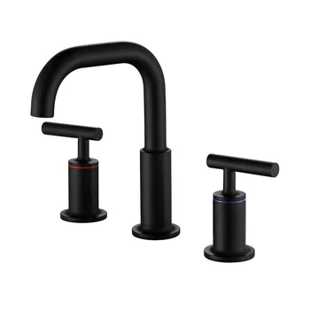 

MTTUZK Double Handle Bathroom Black Faucet Brushed Gold Hot Cold Water mixer Tap Basin Fuacet 3PCS/set Bath Split Faucet