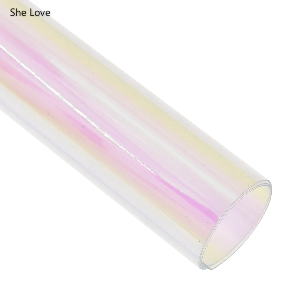 Light pink She Love Радужная голографическая Прозрачная ПВХ ткань винил для DIY шитья материал лук Ремесло мешок - Цвет: Light pink