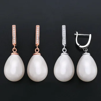 

Simple Big Pearl Rose Gold Earrings Silver Color Zirconia Earrings with Pearl Drop Earring for Women Wedding Fashion Jewelry