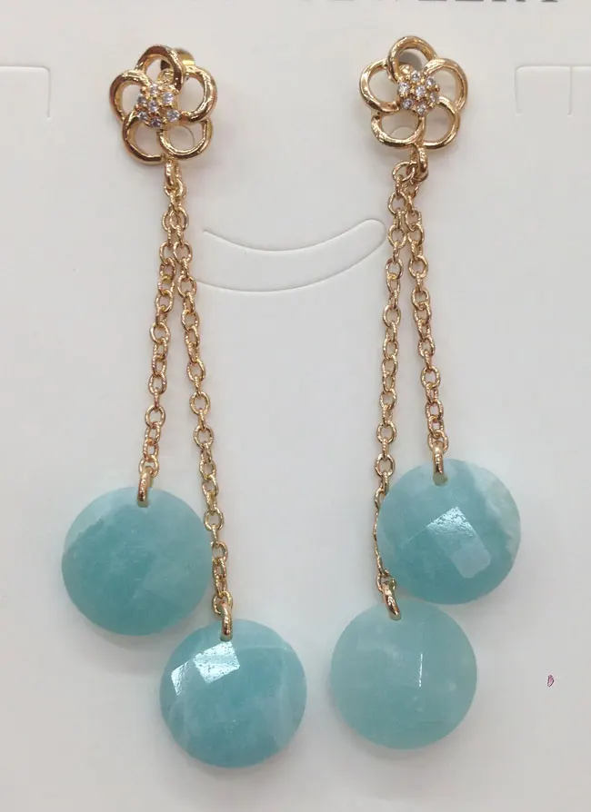 

YA2940 Gold Flower Charm 2pcs Amazonite Round Drop Hook Earring