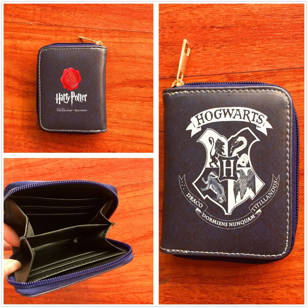 

New colorful anime Harry Potter PU short Wallet with zipper HOGWARTS card holder purse cartoon magic school W725