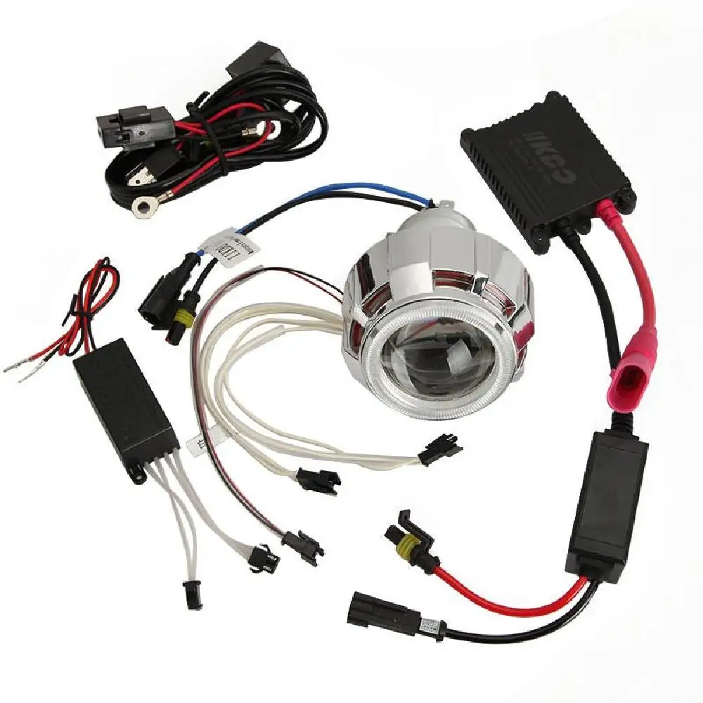 

Partol 35w Universal Motorcycle Bi-xenon Projector Headlight Kit Hi-Lo Beam With Devil Eye CCFL Angel Eye 6000K 3000lm 12V 23kV