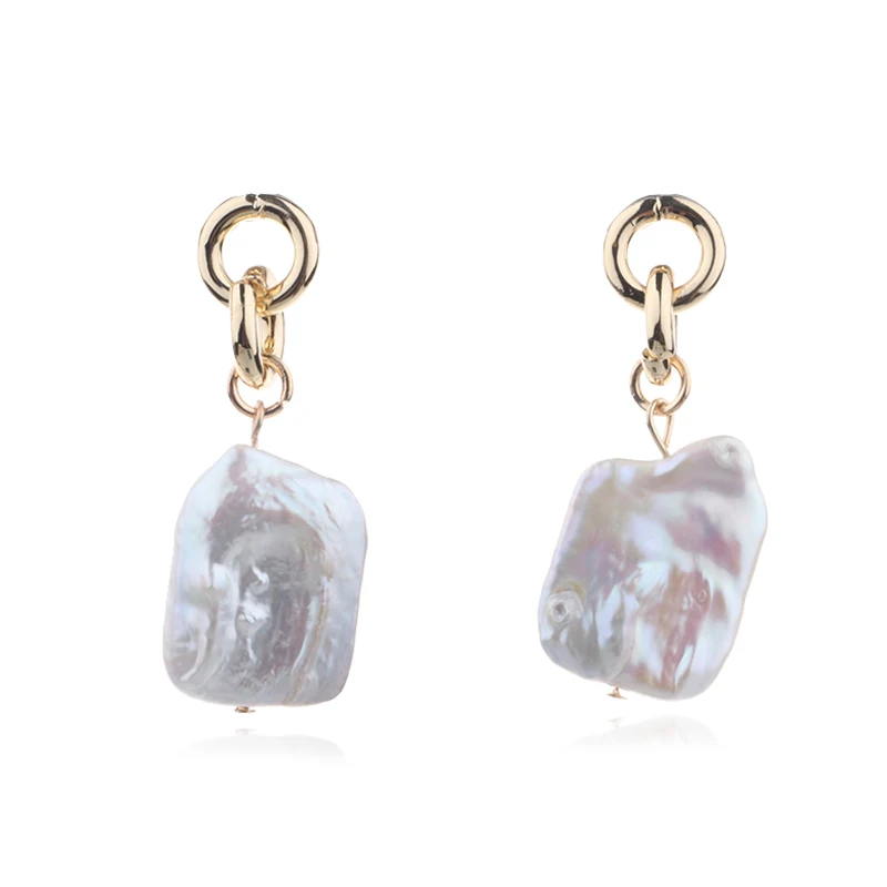 

2018 Hot Style New Arrive Freshwater Pearls Square Metal Double Circle Earrings For Women Brincos Pendientes Mujer Moda Jewelry