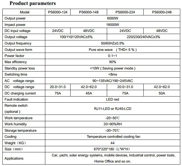6000 Вт Инвертор Чистая синусоида Инвертор с зарядным устройством низкочастотный инвертор, CE& SGS& RoHS& IP30 утвержден