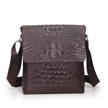 

Crocodile pattern genuine leather vertical high-quality men's business shoulder bag business casual crossbody bag messenger bag