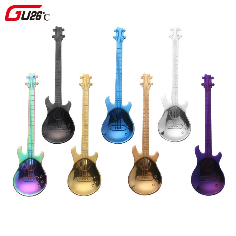 Десертная кофейная ложка для гитары из нержавеющей стали черные столовые