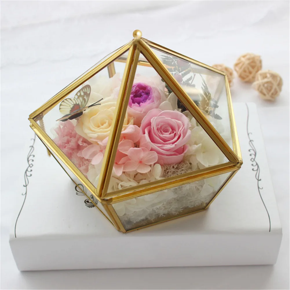 

Transparent Glass Flower Room Glass Ring Box Wedding Ring Jewelry Box Glass Cover jewelry box organizer Storage Boxes Home Decor