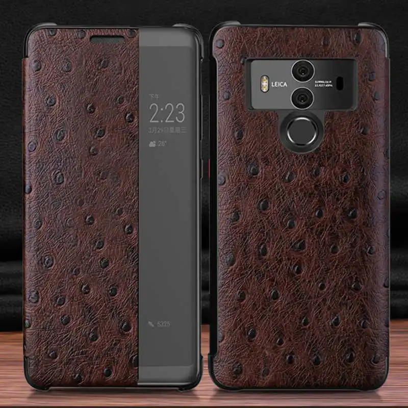 brown Чехол из натуральной кожи для Huawei Mate 10 Pro крышка с функцией активации интеллектуальное окно вид Капа Coque панель для Huawei Mate 10 Fundas - Цвет: brown
