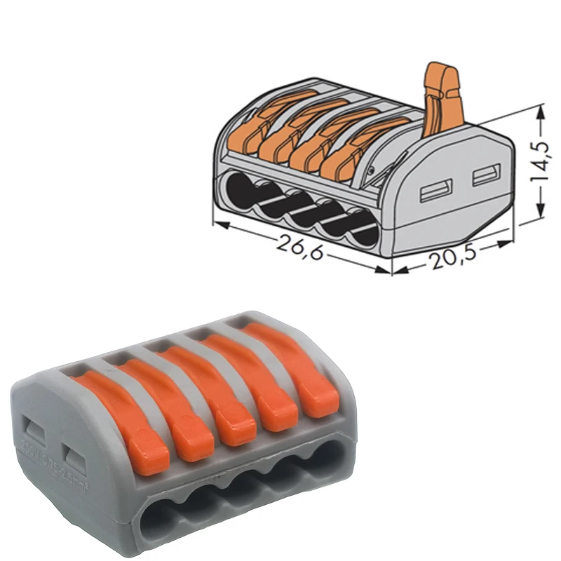 20 шт. WAGO 415-222 Универсальный Компактный провода разъем 5 булавки проводник клеммный блок с рычагом инструменты для наращивания волос и