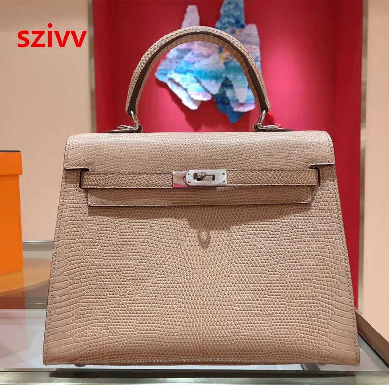 

100% Genuine Leather Luxury Handbags Bags Designer Crossbody Bags For Women Famous Brand Runway lizard full handmade 080103