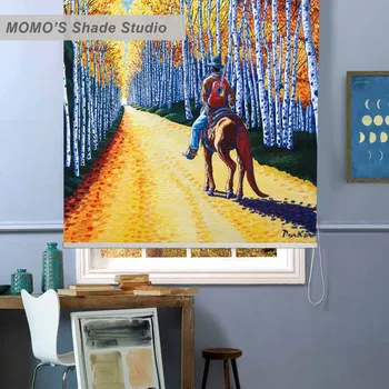 

MOMO Roller Blinds Blackout Design Window Blinds Painting Curtains Roller Shades Thermal Fabric Custom Size, PRB set133-136