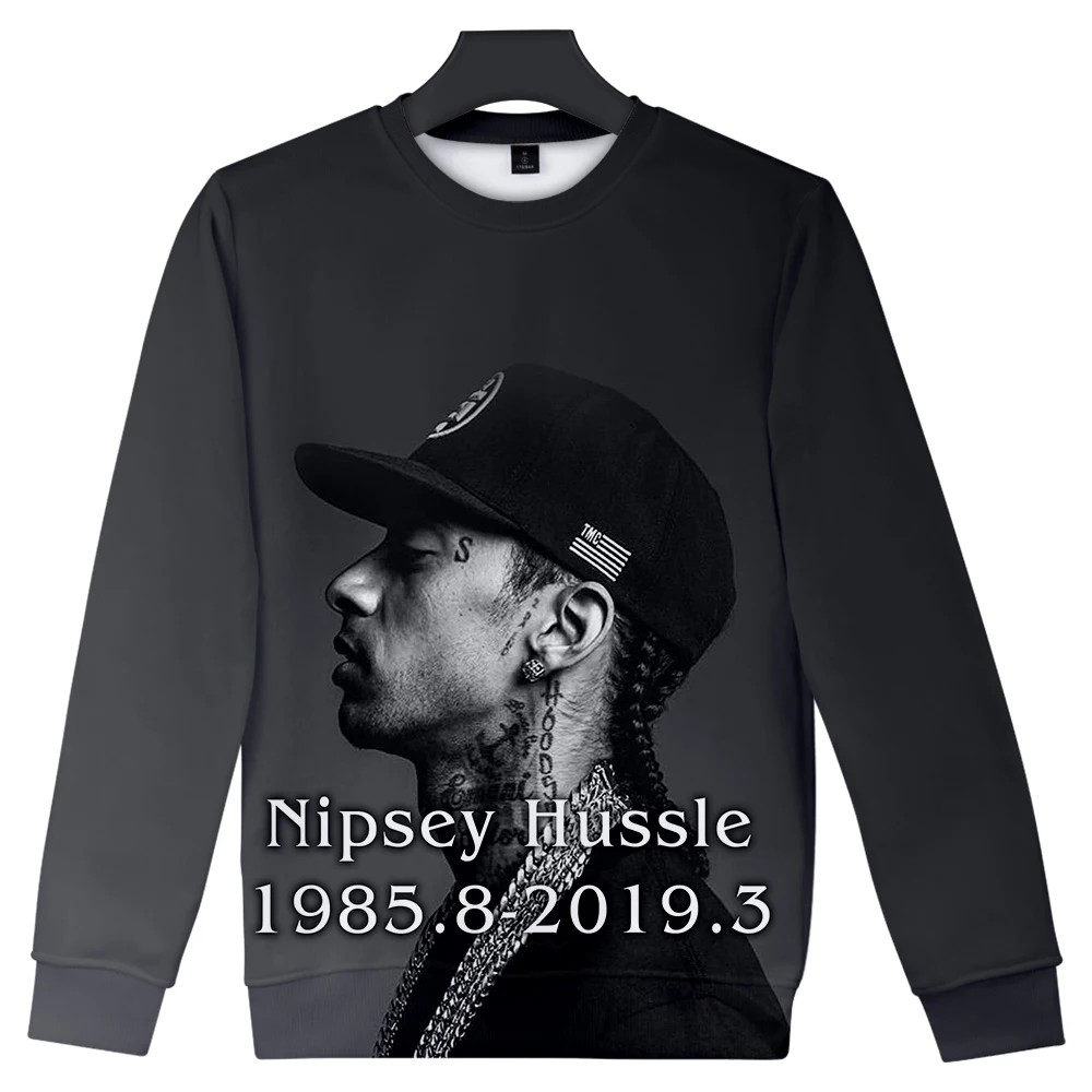 Мода в стиле хип хоп nipsey hussle 3D Круглый средства ухода за кожей шеи с длинным рукавом узор Популярные подходит для мужчин и женщин модные