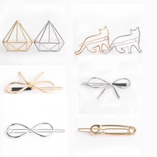 1 Uds. Forma geométrica Metal triangular/arco horquilla para mujeres oro plata lazo-Nudo lindo gato pinza de pelo accesorios para el cabello herramientas de cabeza(China)