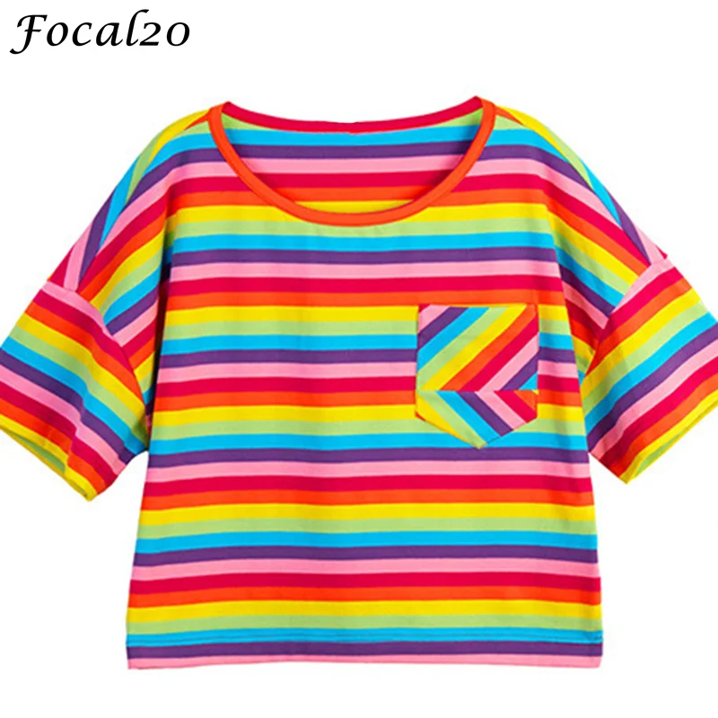 women rainbow striped shirt