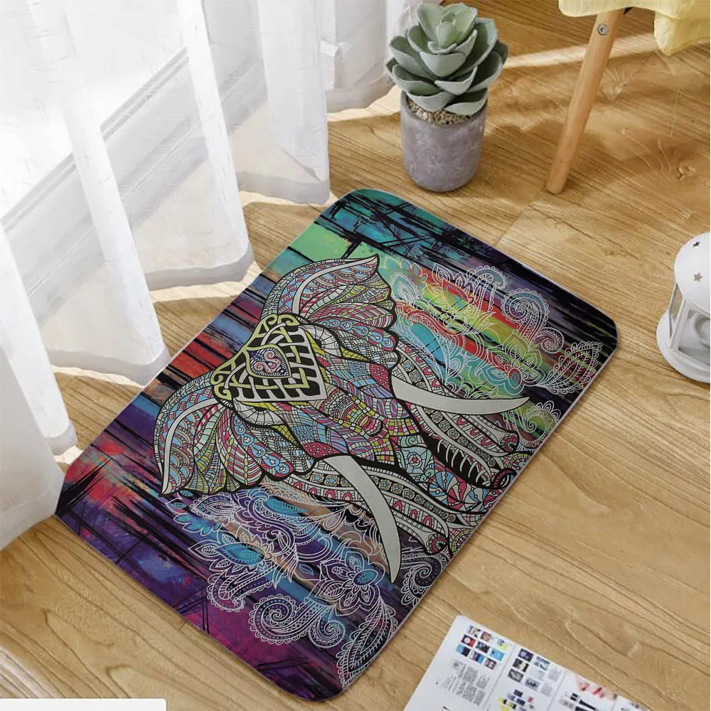 Miracille الهندي الملونة الفيل المطبوعة للماء البوليستر دش الستار المرجانية المخملية المضادة للانزلاق طقم مشايات حمام يمتص الماء مضاد للبكتريا ...