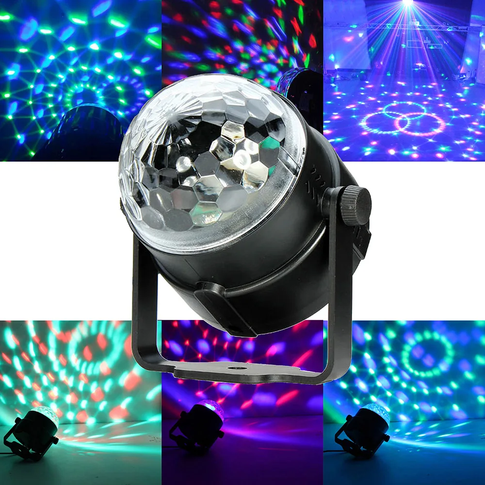 

Mini Sound Control RGB LED Crystal Magic Rotating Ball Stage Effect Lighting Lamp Bulb Party Disco Party DJ Light Music Show