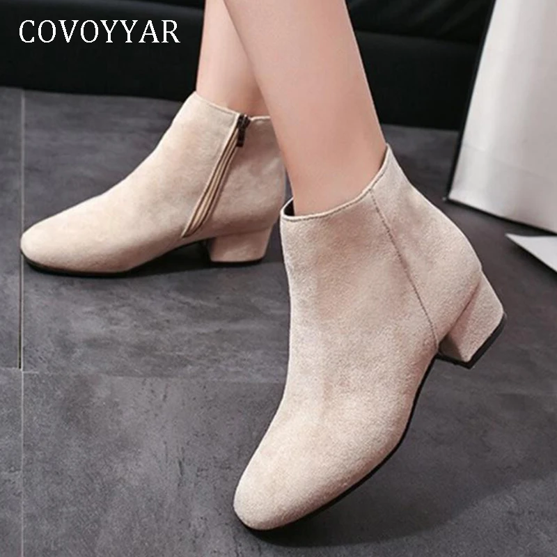 

COVOYYAR 2019 Spring Autumn Flock Women Boots Block Heel Ankle Boots Woman Elegant Fashion Lady Women Shoes WBS685