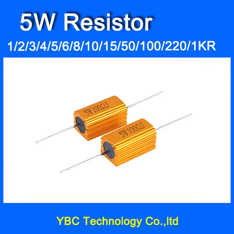 10 Pz/Lotto Oro Rx24 5 W Watt Power Metal Shell Di Alluminio Resistor 1R 2R 3R 4R 5R 6R 8R 10R 15R 50R 100R 220R 1 K Ecc