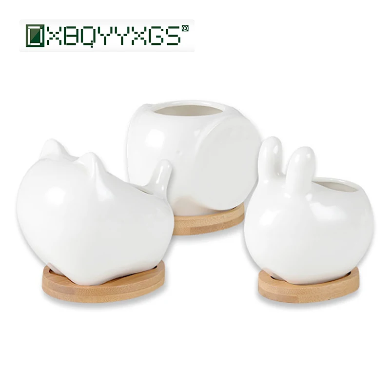 

3pcs Ceramic Flowerpot succulent pot Planter Cute Green Plants Flower Pot with Hole Creative Simple style office Home Decoration