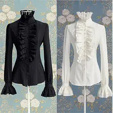 Chemisier de bureau victorien pour femmes, col haut, à volants, manches longues, couleur unie, tendance, haut d'automne