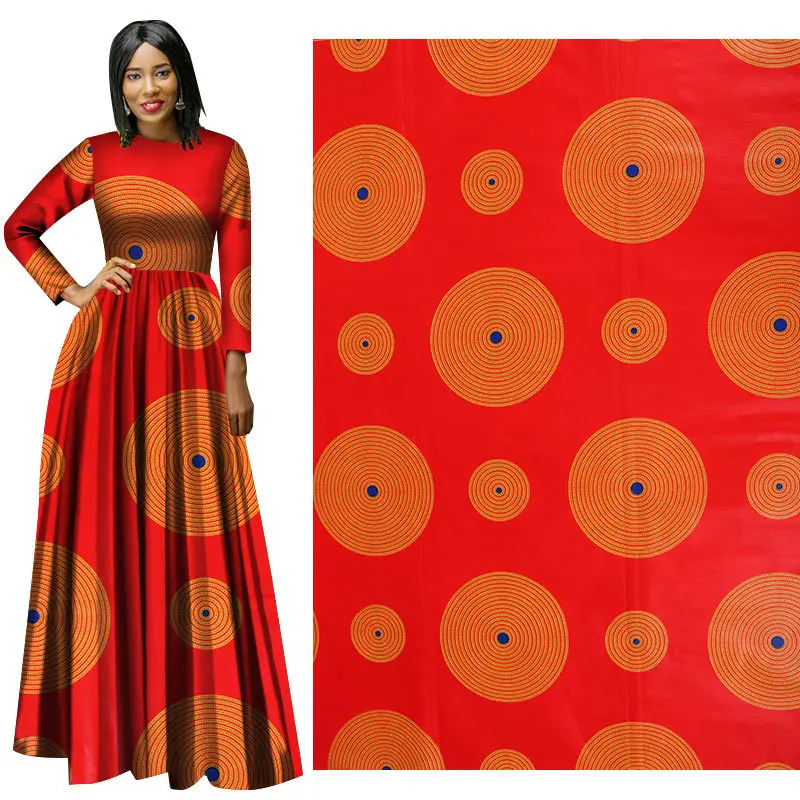 

6 yards/pack red circle wax print cotton ankara african batik fabric for clothing woman dress shirt suits head towels