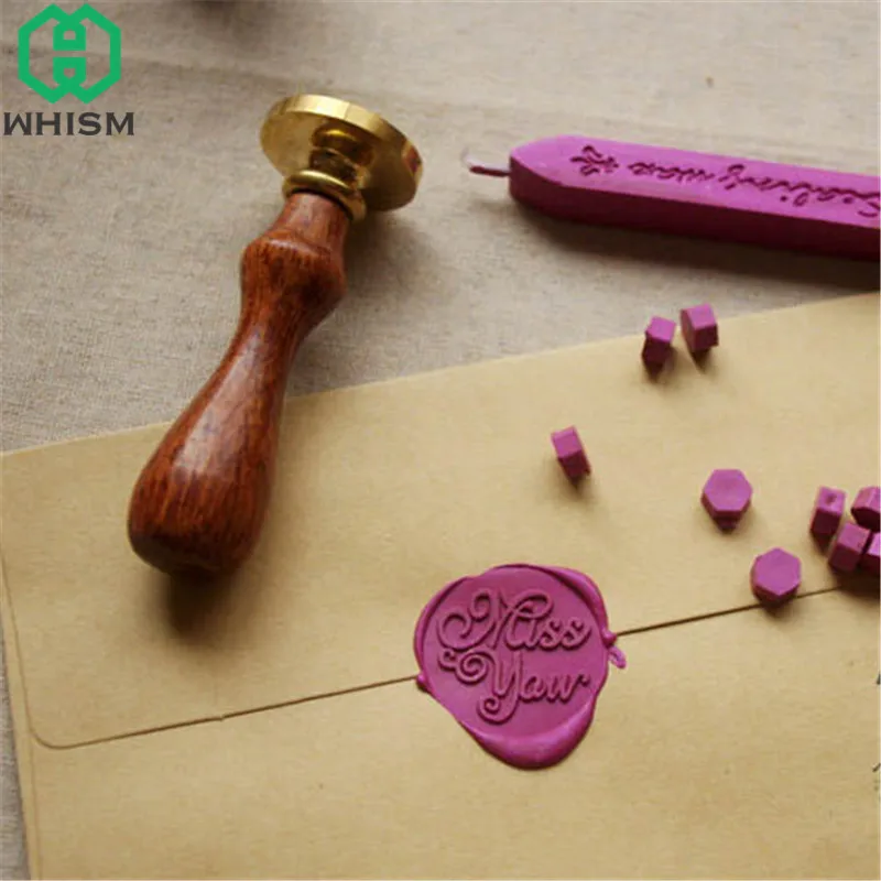 

WHISM DIY Metal Sealing Wax Stamps Vintage Brass Decorative Stamps Handmade Antique Romantic Wax Seal Stamp with Wooden Handle