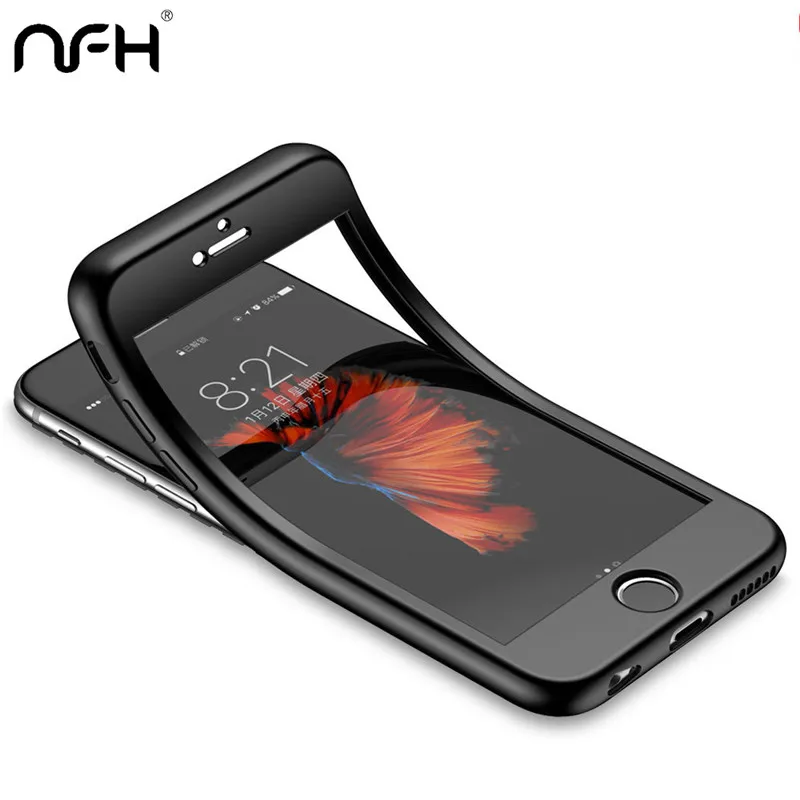 For iPhone 6 6S X 10 7 8 Plus TPU Case 360 Degree Full Coverage Cases Plastic Case+Tempered Glass on 5S SE |