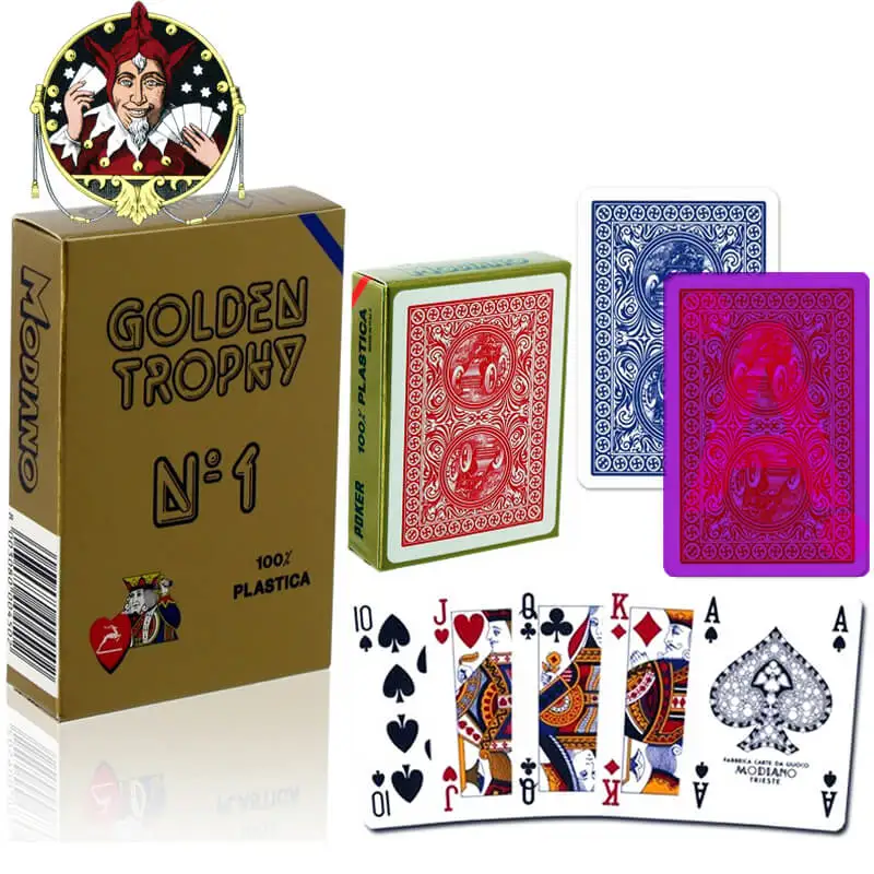 

Magic Modiano Poker Cheating Marked Cards Golden Trophy Plastic Invisible Playing Cards for Poker Games and Magic Tricks